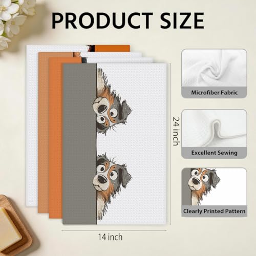 4 Pcs Funny Dog Kitchen Towels, Cute Dogs Gifts Hand Towels 14 x 24 Inches - color: Multi 0152