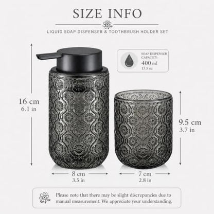 Bathroom soap Dispenser and Toothbrush Holder Set | Bathroom Accessories 2 pack cup and toothpaste holder grey glass - color: Deep Gray