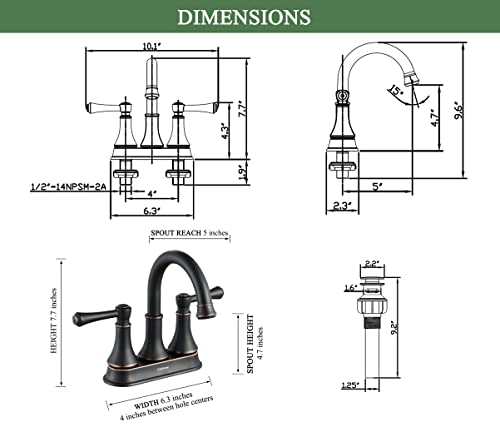Oil Rubbed Bronze 2 Handle Centerset Bathroom Sink Faucet with Pop up Drain | TimeArrow Modern 4 Inch Bathroom Faucet, Vanity Lavatory Faucet 3 Holes with 360° Swivel Stainless Steel Spout, TAF067Y-ORB - color: Oil Rubbed Bronze-067Y