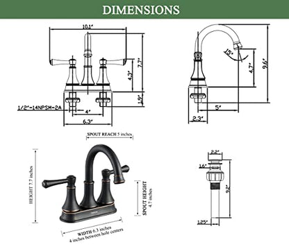 Oil Rubbed Bronze 2 Handle Centerset Bathroom Sink Faucet with Pop up Drain | TimeArrow Modern 4 Inch Bathroom Faucet, Vanity Lavatory Faucet 3 Holes with 360° Swivel Stainless Steel Spout, TAF067Y-ORB - color: Oil Rubbed Bronze-067Y
