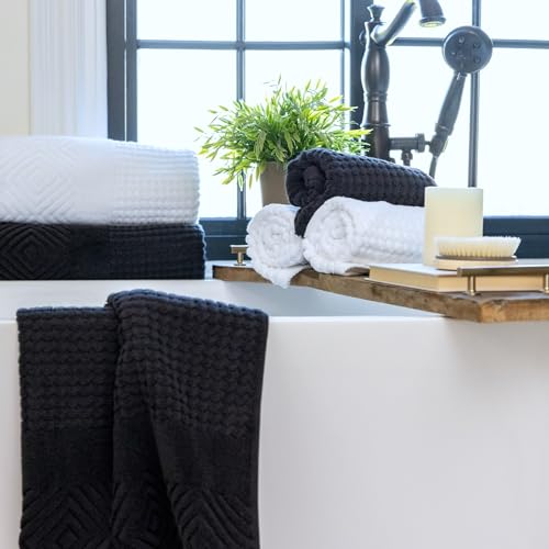 Texere 100% Organic Cotton Jacquard Towel Sets (Black (Diamond), 6 Piece) - color: Black (Diamond)