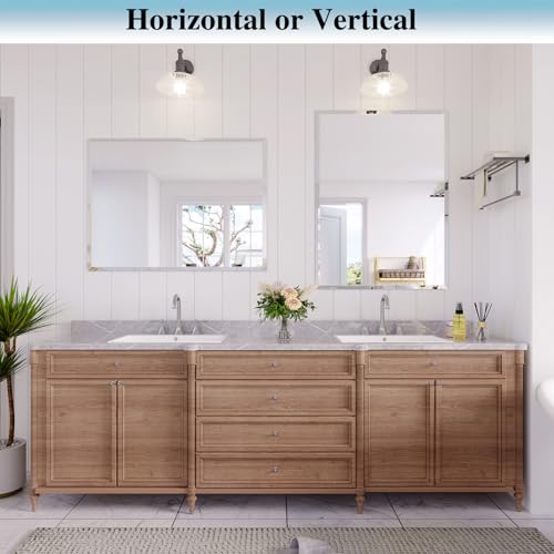 Frameless Bathroom Mirror, 24"x30" Beveled Bathroom Vanity Mirror | 15mm beveled edge, frameless, 5mm HD glass, anti-rust, french cleat, horizontally or vertically, for bathroom/bedroom - size: 24"L x 30"W