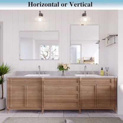 Frameless Bathroom Mirror, 24"x30" Beveled Bathroom Vanity Mirror | 15mm beveled edge, frameless, 5mm HD glass, anti-rust, french cleat, horizontally or vertically, for bathroom/bedroom - size: 24"L x 30"W