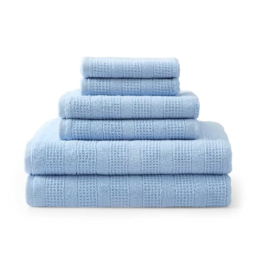 Martha Stewart - Bath Towels, Soft & Absorbent 100% Cotton Towels, Solid 500 GSM, 6-Piece Bathroom Towel Set with Textured Weave (Bedford Cottage Blue) - color: Bedford Cottage Blue