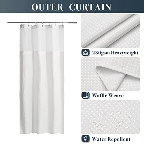 N&Y HOME Stall Waffle Weave Shower Curtain with Snap-in Liner White 36x72 | 12 Hooks & Snap on Fabric Liner, Washable, Mesh Window, Hotel Style, 36 x 72 Small Stall Size Shower Curtain Set for Bathroom - color: White, size: 36"W x 72"L (Pack of 1)