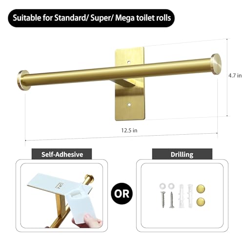 Double Roll Toilet Paper Holder, OBODING, Gold Stainless Steel Toilet Roll Holder, Adhesive or Drilling Toilet Paper Holder Wall Mount for Bathroom (Gold) - color: Gold