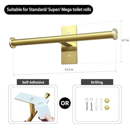 Double Roll Toilet Paper Holder, OBODING, Gold Stainless Steel Toilet Roll Holder, Adhesive or Drilling Toilet Paper Holder Wall Mount for Bathroom (Gold) - color: Gold