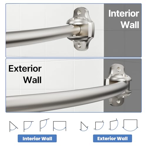 Curved Shower Curtain Rod, Rust Resistant, Adjustable Length 42-73 inches for Shower, Bathroom, Hole Punch Required-Brushed Nickel - color: Brushed Nickel