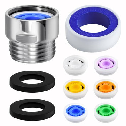 7 Shower Flow Reducer Limiter Set, Water Saver Adapter Set 1/2 Inch Shower Head Flow Restrictor Pressure Reducer for Fixed and Handheld Showers Heads, 1.2/1.5/1.8/2.0/2.2/2.5 GPM