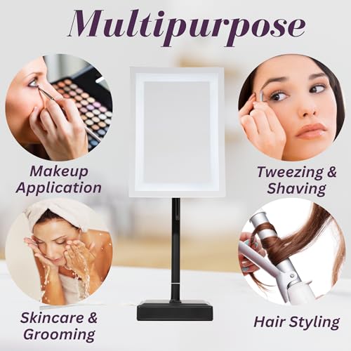 JERDON Lighted Makeup Mirror with 5X Magnification - Black - JRT910BKL | 6.5" x 9" Rectangular Frame, LED Lighting, 17" Tall - color: Black