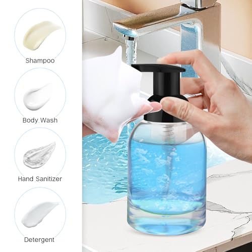 250ml 2 Pack Reusable Glass Foaming Dispenser Bottles Refillable Pump Containers for Shower Gel,Soap & Skincare Solutions