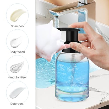 250ml 2 Pack Reusable Glass Foaming Dispenser Bottles Refillable Pump Containers for Shower Gel,Soap & Skincare Solutions