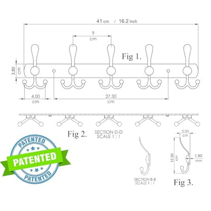 GlazieVault Coat Rack Wall Mount - Stainless Steel Coat Rack (2 Pack) - Heavy Duty Coat Hooks Wall Mounted - Hanger for Hat Towel Robes Jacket Clothes for Bathroom Entryway - style: Black Tri