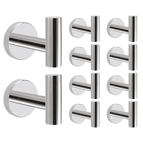 Livabber Bathroom Towel Hooks, 304 Stainless Steel Robe Shower Hooks Wall Mounted, Heavy Duty Towel Hangers for Bathroom Kitchen Bedroom (10 Pack, Chrome) - color: Chrome, size: 10 Pack