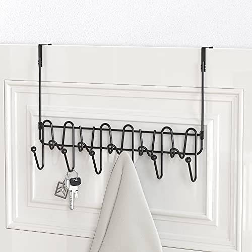 Deco Brothers Over The Door Hook Organizer with 11 Hooks, Black - color: Black