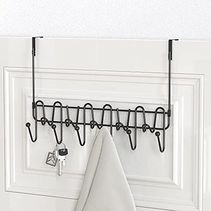 Deco Brothers Over The Door Hook Organizer with 11 Hooks, Black - color: Black