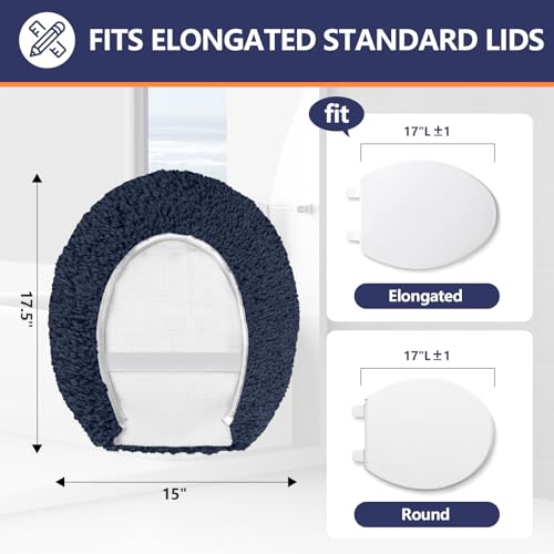 Soft Microfiber Toilet Lid Cover 17.5" x 15" Machine Washable | Solid Toilet Seat Cover Adjustable Rubber Backing Fits Most 16 -17.5" L x 14-16" W Round Oblong and Elongated Toilet Seat - color: Navy Blue