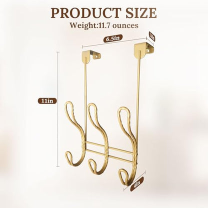 Twisted Design Over The Door Hook Rack, Over The Door Towel Rack, Door Hanger, Door Coat Hanger, Over The Door Coat Rack, for Bathroom, Bedroom or Laundry Room (Gold with 6 Hooks) - style: Gold with 6 Hooks
