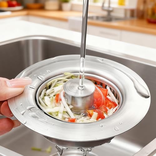 Kitchen Sink Strainer Basket with Removable Core, Fits Standard 3.5 Inch Drain, Easy to Install and Clean, Prevents Clogs and Debris Buildup - color: Stainless Steel Silvery, size: 4.4 Inch