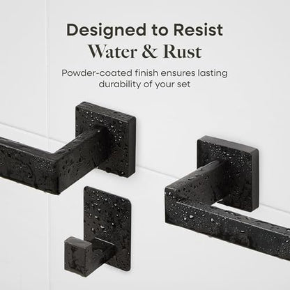 Matte Black Bathroom Hardware Set with 15.7" x 5.9" Shelf, 6 Pcs (5+Shelf) - color: Matte Black