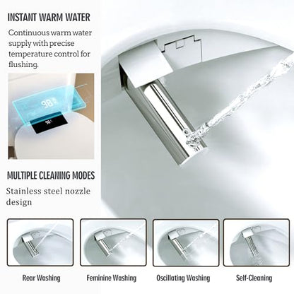 WLJBIDET Toilet Seat Bidet with Warm Water and Drying, O80KL - Elongated | Remote Control, Multiple Cleaning Modes, Adjustable Temperature, Soft Close Lid, LED Display, Nightlight