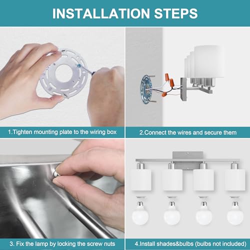 Bathroom Lights Over Mirror Brushed Nickel, Anti-Rust 4-Light Bathroom Vanity Light Fixtures, Modern 24Inches Wall Sconces E26 Base, Milky White Glass Shades, Bulbs Not Included - color: Brushed Nickel-4 Light