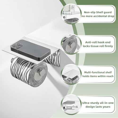 Polished Chrome Toilet Paper Holder with Phone Shelf, Wall Mounted | Sturdy 304 Stainless Steel, Fits Bathroom, Restroom, Powder Room, Heavy Duty Paper Roll & Tablet Storage Tissue Dispenser - color: Polished Chrome, size: Single Rod