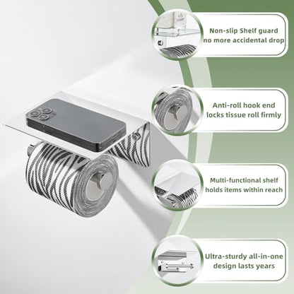 Polished Chrome Toilet Paper Holder with Phone Shelf, Wall Mounted | Sturdy 304 Stainless Steel, Fits Bathroom, Restroom, Powder Room, Heavy Duty Paper Roll & Tablet Storage Tissue Dispenser - color: Polished Chrome, size: Single Rod