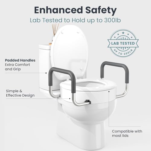 PELEGON Raised Toilet Seat With Handles (300lb) Toilet Seat Risers for Seniors, Raised Toilet Seat for Handicap Toilet Seat For Elderly & Disabled - Elongated Seat - size: Elongated