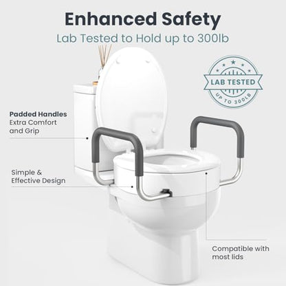 PELEGON Raised Toilet Seat With Handles (300lb) Toilet Seat Risers for Seniors, Raised Toilet Seat for Handicap Toilet Seat For Elderly & Disabled - Elongated Seat - size: Elongated