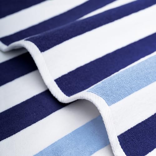 American Soft Linen Cabana Striped Beach Towels, 30x60 inch 4 Piece Oversize Pool Towels, Quick Drying Sand Free Swim Towels, Navy-Sky Blue - color: Navy Blue-sky Blue