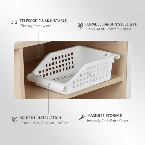 Adjustable Telescopic Cabinet Shelf, Tool-Free Under Sink Organizer Rack, Carbon Steel and PP Plastic Storage Solution for Kitchen and Bathroom - size: 9.84 x 6.69 x 3.31 in