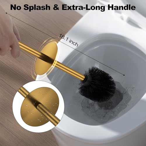 Brushed Gold Toilet Brush and Holder Set，Stainless Steel Heavy Duty Toilet Bowl Brush，Extra Long Handled Modern Toilet Cleaner Brush with Replaceable Head, Removable Inner Bowl, and Splash Protection - color: Brushed Gold, size: 1 Pack