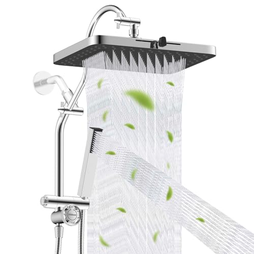 Hibbent 5-Mode 13" Rain Shower head, 4-Spray Metal Handheld Shower, Chrome | cUPC Certified High Pressure Showerhead Combo, All Metal 4-way Diverter with Extension Arm, 71'' Hose & Easy Reach Holder - color: Chrome, style: Square 13"
