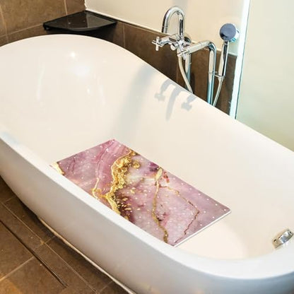 Bath Tub Shower Mat, Washable Bathtub Floor Mats, Suction Cups and Drain Holes to Keep Tubs Clean, Soft on Feet, Bathroom Essentials, 26.8x15.1 Inch, Pink Marble Texture - color: Multi 8