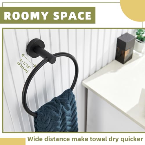 Matte Black 2-piece Bathroom Hardware Set, Solid Stainless Steel | Rust-resistant Bathroom Accessories Set for Bathroom Restroom Sink, Swivel Towel Ring, Toilet Paper Holder, Wall Mounted - color: Matte Black Round Shape