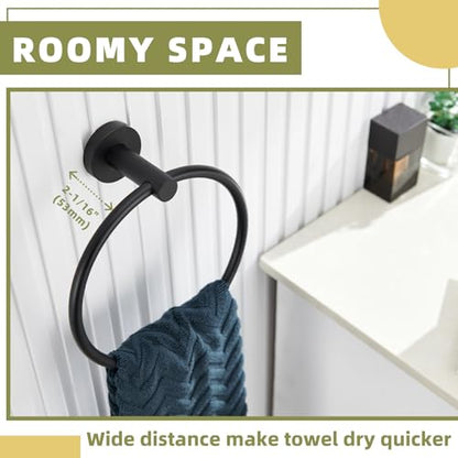 Matte Black 2-piece Bathroom Hardware Set, Solid Stainless Steel | Rust-resistant Bathroom Accessories Set for Bathroom Restroom Sink, Swivel Towel Ring, Toilet Paper Holder, Wall Mounted - color: Matte Black Round Shape