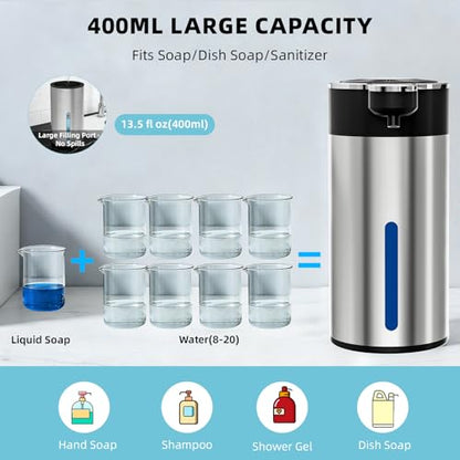 Touchless Automatic Foaming Soap Dispenser for Bathroom | Rechargeable, 13.5oz Large Capacity, Fast Sensor, 4 Adjustable Liquid Levels, Waterproof, Clog-Free Pump - color: St-03 Foam Silver, style: Foam