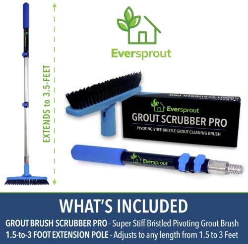 EVERSPROUT 1.5-to-3 Foot Grout Brush Scrubber Pro w/Long Handle Pole | Stiff V-Shape Bristles Built for Corners & Tough Grime | Swivel Design Cleans Shower Tile, Kitchen, Bathroom, Outdoor Concrete - style: Grout Brush + 3' Pole