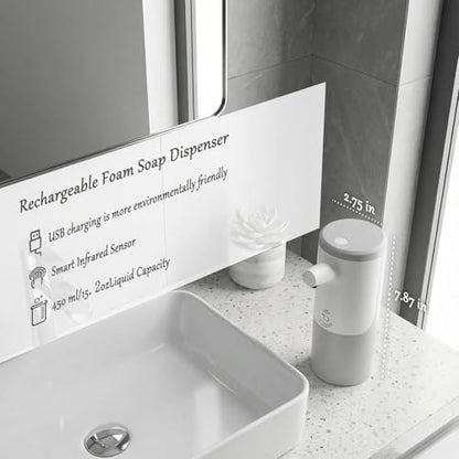 Foaming Soap Dispenser, Touchless & Rechargeable, Fingerprint-Resistant Matte Finish, Automatic Foam Soap Dispenser for Bathroom & Kitchen Countertop