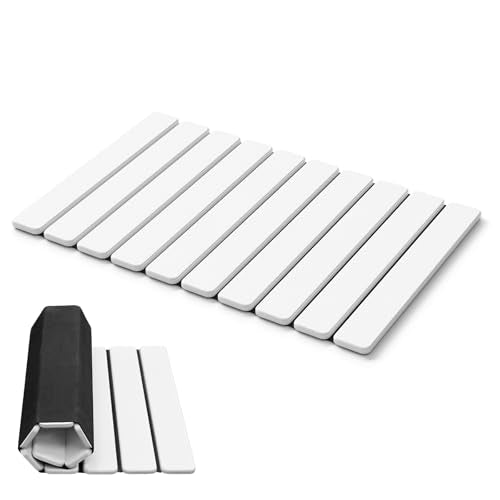 AWW Foldable Stone Bath Mat, Diatomaceous, 23.6"x15.5", White | Quick-dry surface, super absorbent design, easy-clean finish, non-slip mat included, and compact storage for small bathrooms - color: White, size: 23.6" x 15.5"