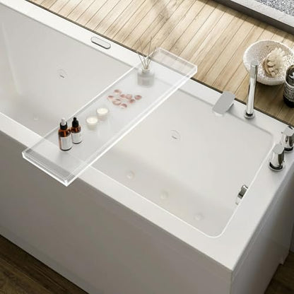 Acrylic Bathtub Tray, 29.9x7.9 Inch Bath Tray with 66lbs Capacity, 8mm Thick Spa Tub Shelf for Wine Book Tablet, Clear/Clear Black/Pure Black (Clear) - color: Clear