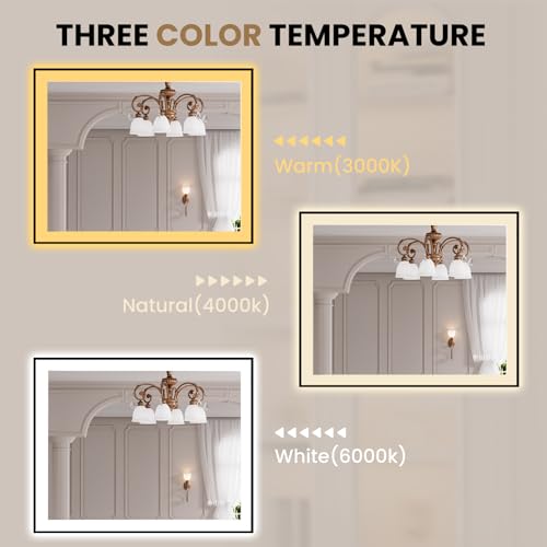 LOAAO 40"X32" LED Bathroom Mirror Black Framed | Anti-Fog, Dimmable, Memory Function, Tempered Glass, Lighted Vanity Mirror for Wall - size: 40"L x 32"W