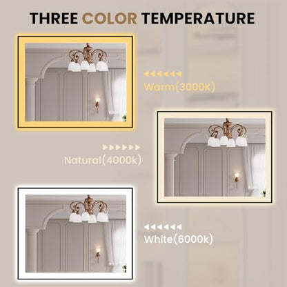 LOAAO 40"X32" LED Bathroom Mirror Black Framed | Anti-Fog, Dimmable, Memory Function, Tempered Glass, Lighted Vanity Mirror for Wall - size: 40"L x 32"W