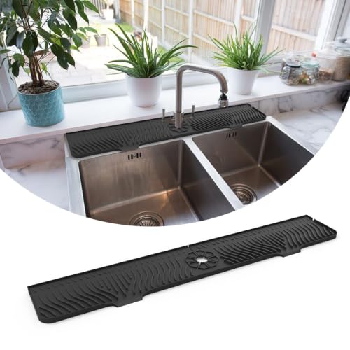 33 Inch sink splash guard Silicone Splash Guard Mat for Faucet, Narrow Edge Water Barrier for Kitchen Sink And Bathroom Washbasin (Black) (Black)