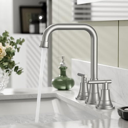 FORIOUS 8 in Brushed Nickel Bathroom Sink Faucet 3 Hole Widespread, Silver | 8 Inch Widespread Bathroom Faucet 3 hole Vanity and 4 Inch Bathroom Faucet Centerset 2 Hole for B2B Commercial, Spare Aerator - color: Stainless Steel, style: Traditional