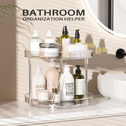 2 Pack 2 Tier Lazy Susan Turntable Organizer, Clear Rotating Lazy Susan | 360 Degree Rotating Spice Rack for Cabinet, Makeup and Perfume Organizer for Vanity, Counter Organizer Tray for Bathroom - size: 2 Pack - 2 Tier