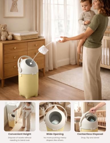iTouchless 4 Gal Nursery Bin | Odor-Locking Diaper Pail Bin | Sand Almond | Rotating Ball Seal Traps Smells | Fits Any Trash Bag, No Refills Ever | Flip-Up Handle Opens One-Handed | Holds 300 Diapers - color: White / Almond
