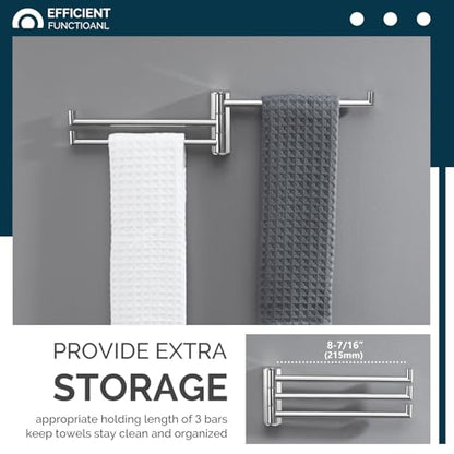 Angle Simple Swivel Hand Towel Rack, Foldable 3 Bars, Polished Chrome | Solid SUS304 Stainless Steel, Kitchen Towel Holder, Triple Arms Space Saving, 9.84" - color: Polished Chrome