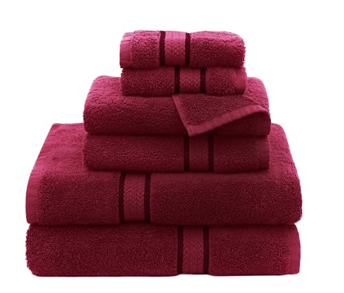 COTTON CRAFT Ultra Soft 6 Piece Towel Set - 100% Cotton Towels - Burgundy | Absorbent 580 GSM Quick Dry Everyday Premium Luxurious Bathroom Towels - 2 Large Bath Towels, 2 Hand Towels, 2 Washcloths - color: Burgundy